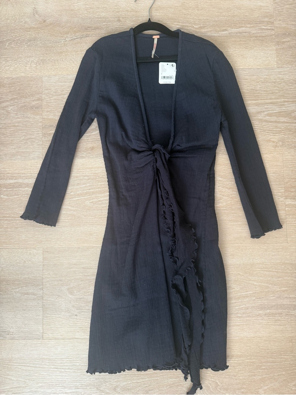 Free people Navy Tie-Front Ribbed Dress